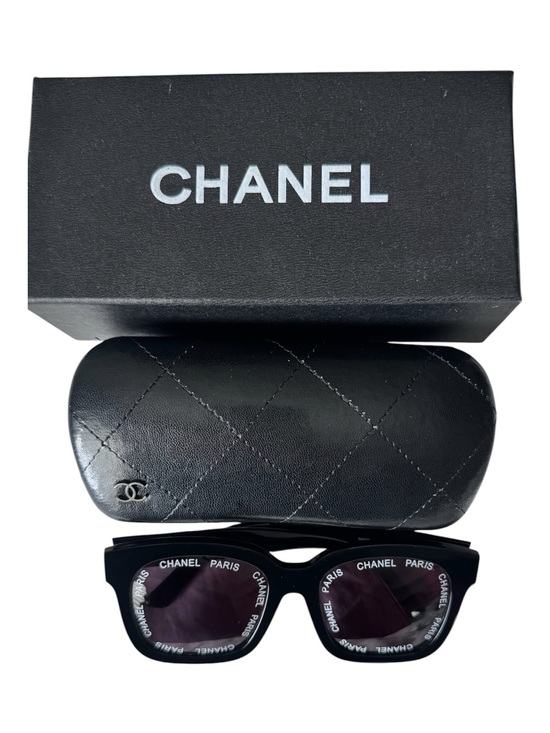 CHANEL Black Square \'Chanel Paris\' Sunglasses with Dark Lenses main image 4